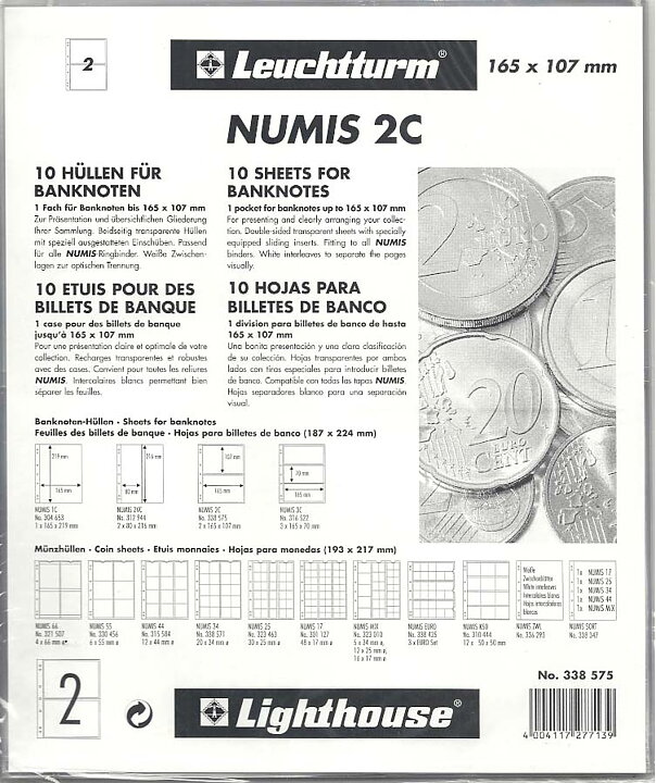 NUMIS 2C - Klara blad med 2 fickor (10-pack)