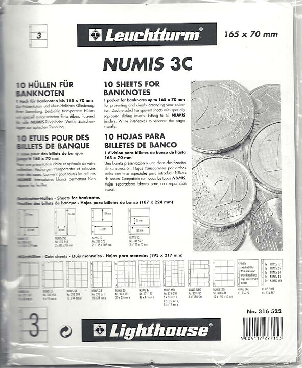 NUMIS 3C - Klara blad med 3 fickor (10-pack)