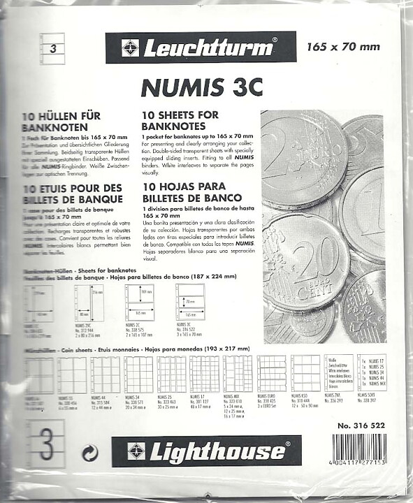 NUMIS 3C - Klara blad med 3 fickor (10-pack)