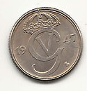 25 öre 1947 nickel god 01 liten repa