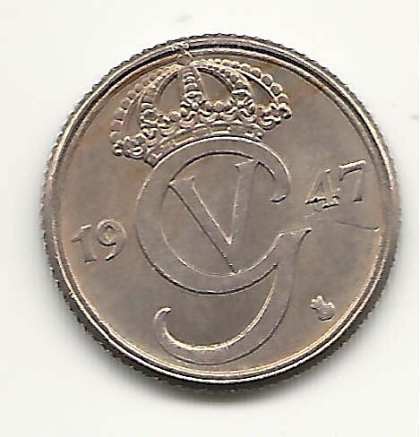 25 öre 1947 nickel god 01 liten repa