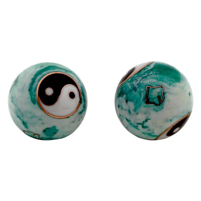 Hälsobollar Yin Yang Vit/Grön Marmorerad -- 3.5 cm
