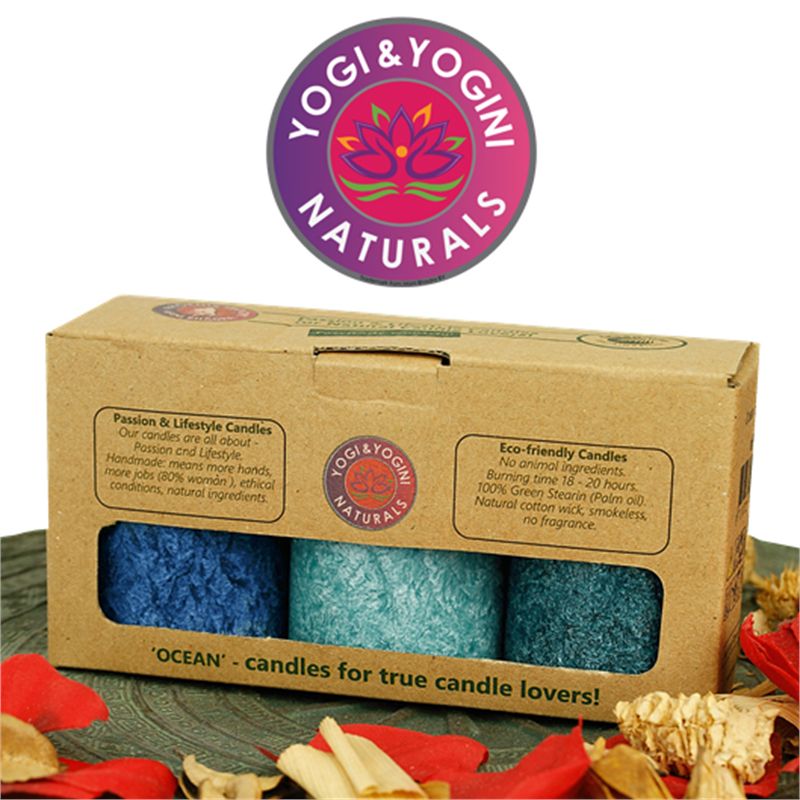 Sustainable Stearin Candles 3 X Ocean -- 8X5.5 Cm - 2