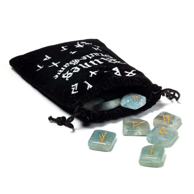 Aquamarine Rune Oracle Set In Velvet Bag