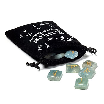 Aquamarine Rune Oracle Set In Velvet Bag