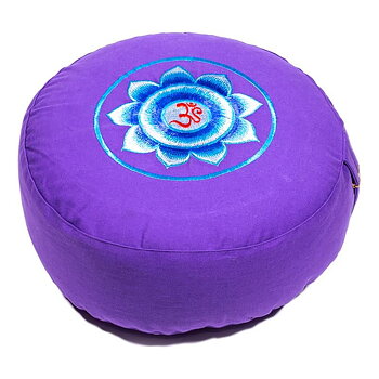 Meditationskudde violett med Ohm symbol -- 33x17 cm