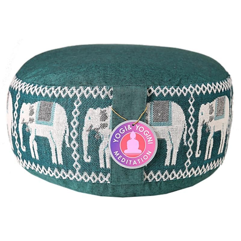 Meditation Cushion Green With Elephants -- 33X16 Cm