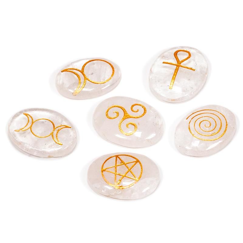 Wicca Stones Rock Crystal Set Of 6 -- 3.3X2.3 Cm