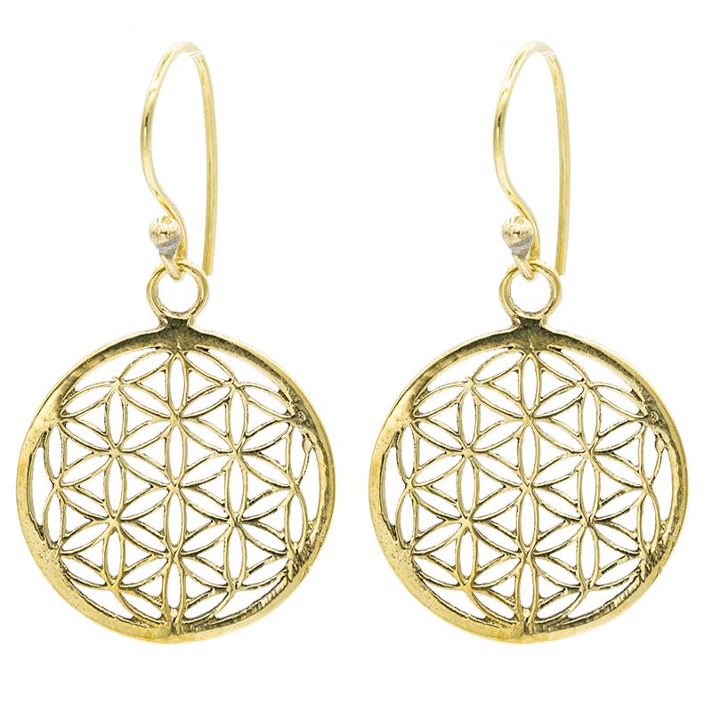 Flower Of Life Earrings Brass Golden Colour