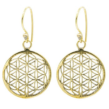 Flower Of Life Earrings Brass Golden Colour