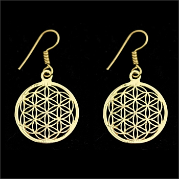 Flower Of Life Earrings Brass Golden Colour