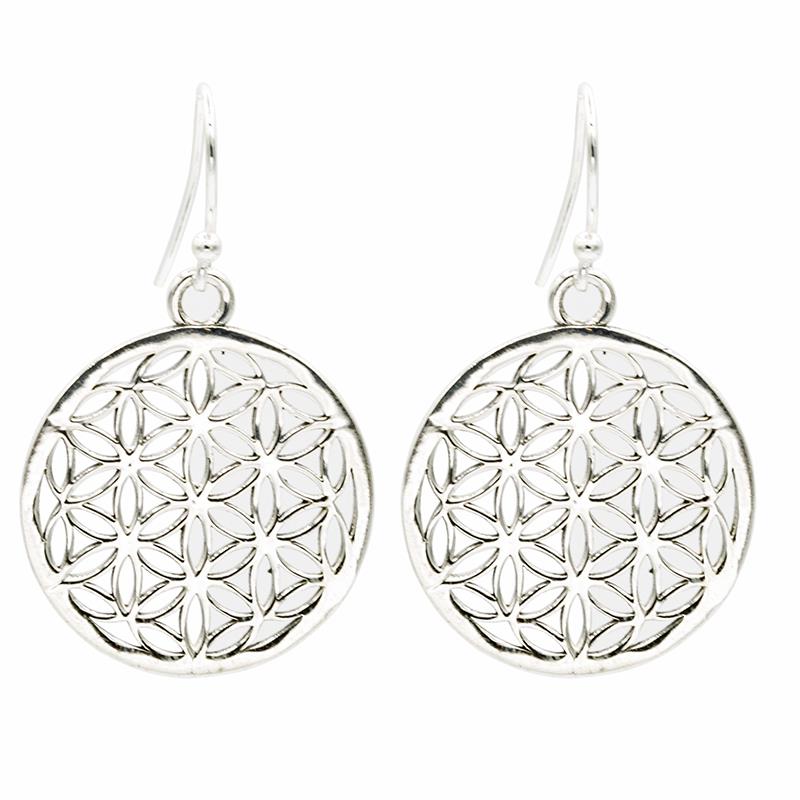 Flower Of Life Earrings Brass Silver Colour