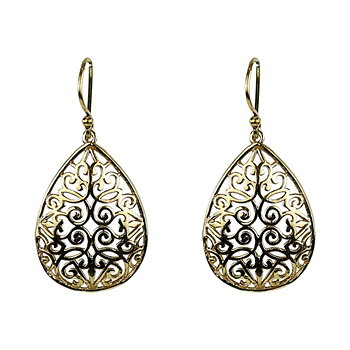 Earrings Teardrop Shape Brass Golden