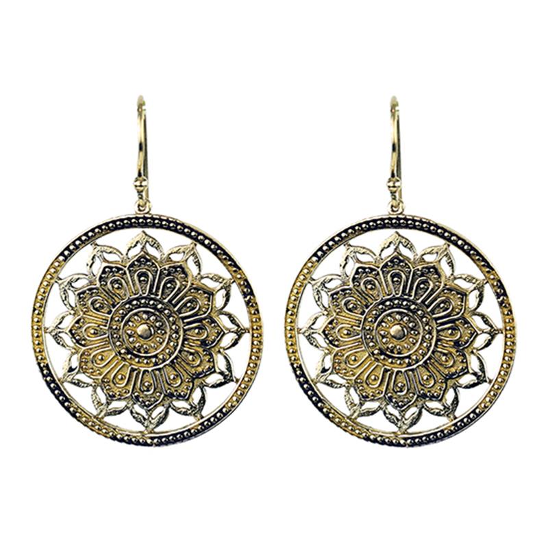 Earrings Lotus Mandala Brass Golden