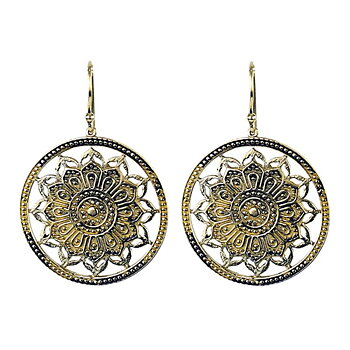 Earrings Lotus Mandala Brass Golden