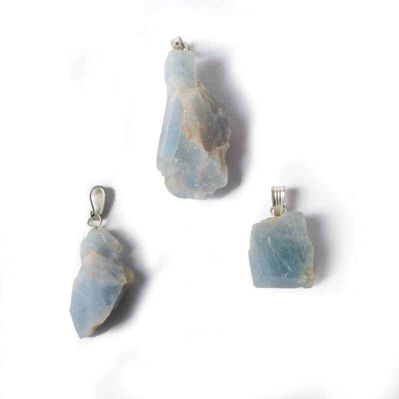 Blue Calcite Rough Gemstone Pendant -- ±2.5Cm 3 Pc.