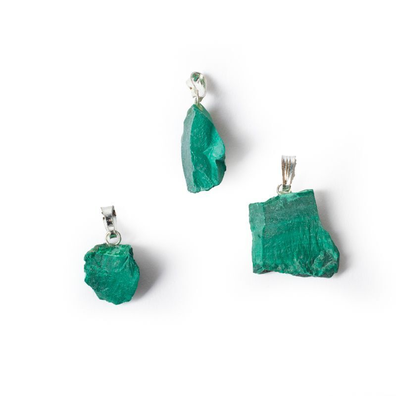 Malachite Rough Gemstone Pendant -- ±2.5Cm 3 Pc.