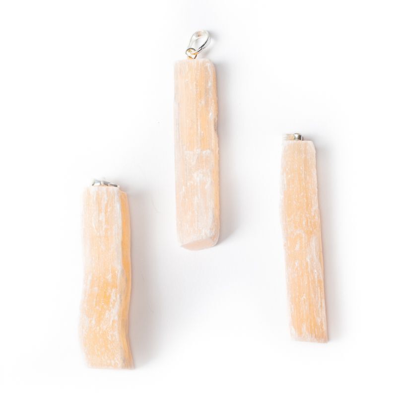 Orange Selenite Rough Gemstone Pendant -- ±5.5Cm 3 Pc.
