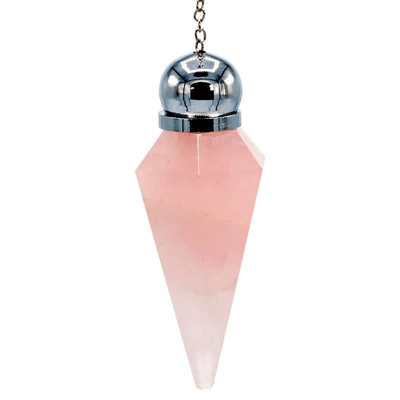 Pendel Rosenkvarts fasettslipad spetsig spets + pärla-- 5.6 Cm