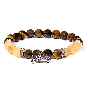 Bracelet Tiger Eye/ Rutilated Quartz With Elephant -- 8Mm