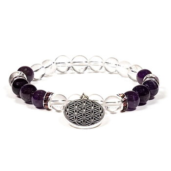 Bracelet Rock Crystal/Amethyst + Flower Of Life -- 8Mm