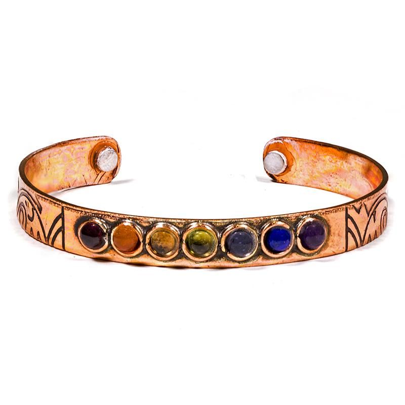 Bracelet With 7 Chakra Minerals Magnetic Copper