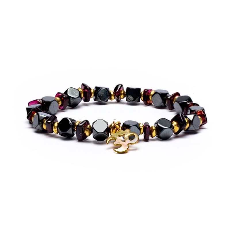 Hematite/Garnet Facet Bracelet With Ohm Elastic