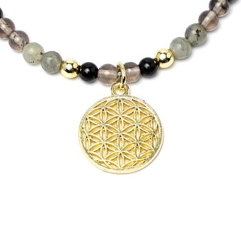 Justerbart halsband Livets träd, svart turmalin, obsidian, labradorit och aventurin
