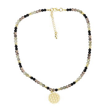 Justerbart halsband Livets träd, svart turmalin, obsidian, labradorit och aventurin