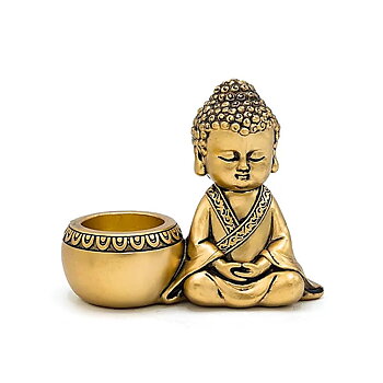 Värmeljushållare bedjande Buddha vänster guldfärgad