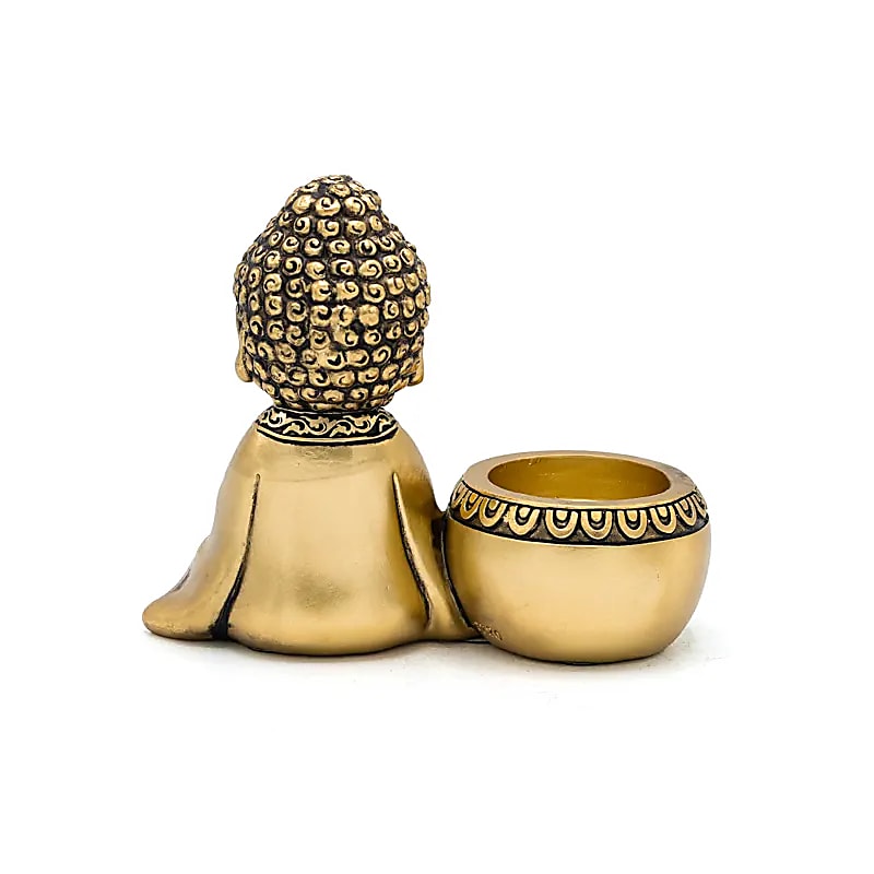 Värmeljushållare bedjande Buddha vänster guldfärgad - 2