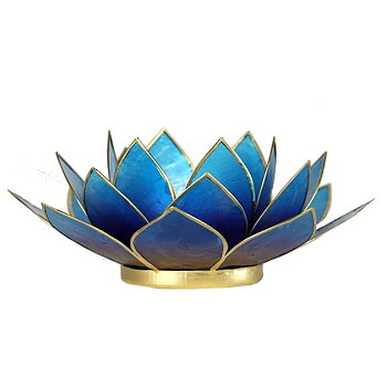 Lotus Candlelight Holder Violet-Blue Gold Trim -- 13.5 Cm
