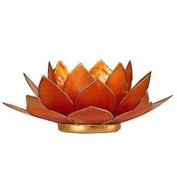 Lotus Candlelight Holder Pink-Orange Gold Trim -- 13.5 Cm