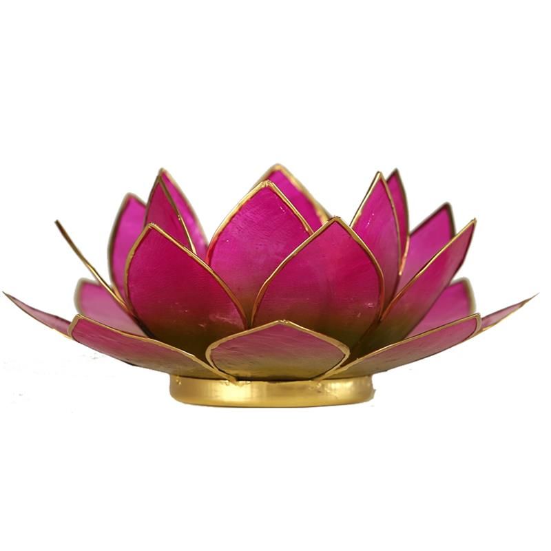 Lotus Candlelight Holder Green-Pink Gold Trim -- 13.5 Cm