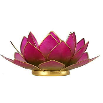 Lotus Candlelight Holder Green-Pink Gold Trim -- 13.5 Cm