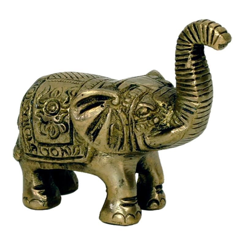 Mini Statuette Elephant Brass -- 185 G; 7X7.5 Cm