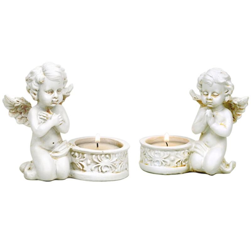 Two Angels With Candle Holders -- 10X9 Cm