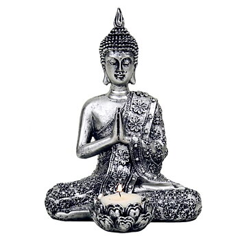 Buddha With Candleholder Silver Colored -- 20.5 Cm
