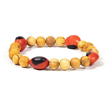 Palo Santo armband med Huayruro pärlor elastisk  -- 0.8 Cm