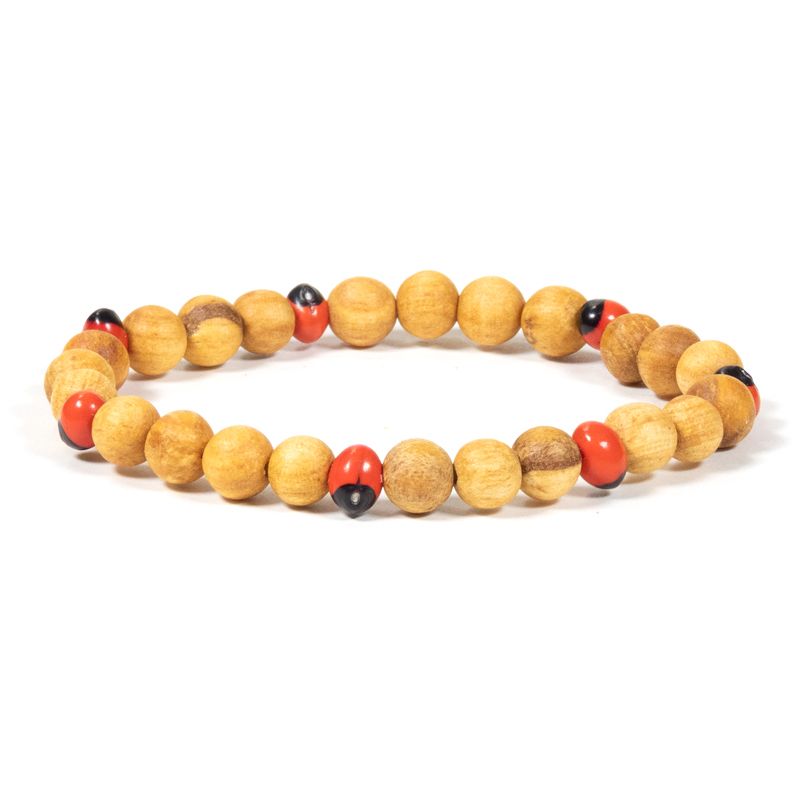 Palo Santo armband med Huayruro pärlor elastisk -- 0.6 Cm