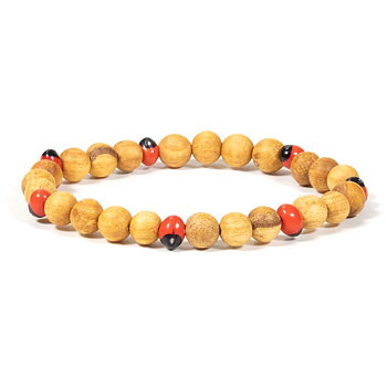 Palo Santo armband med Huayruro pärlor elastisk -- 0.6 Cm