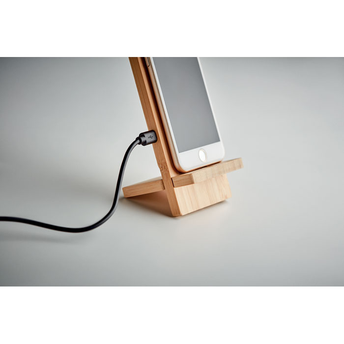 Trådlös laddning till mobiltelefon med stativ av bambuträ - Qi laddning - 3