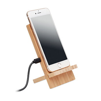 Trådløs mobiloplader med bambusstativ - Qi-opladning