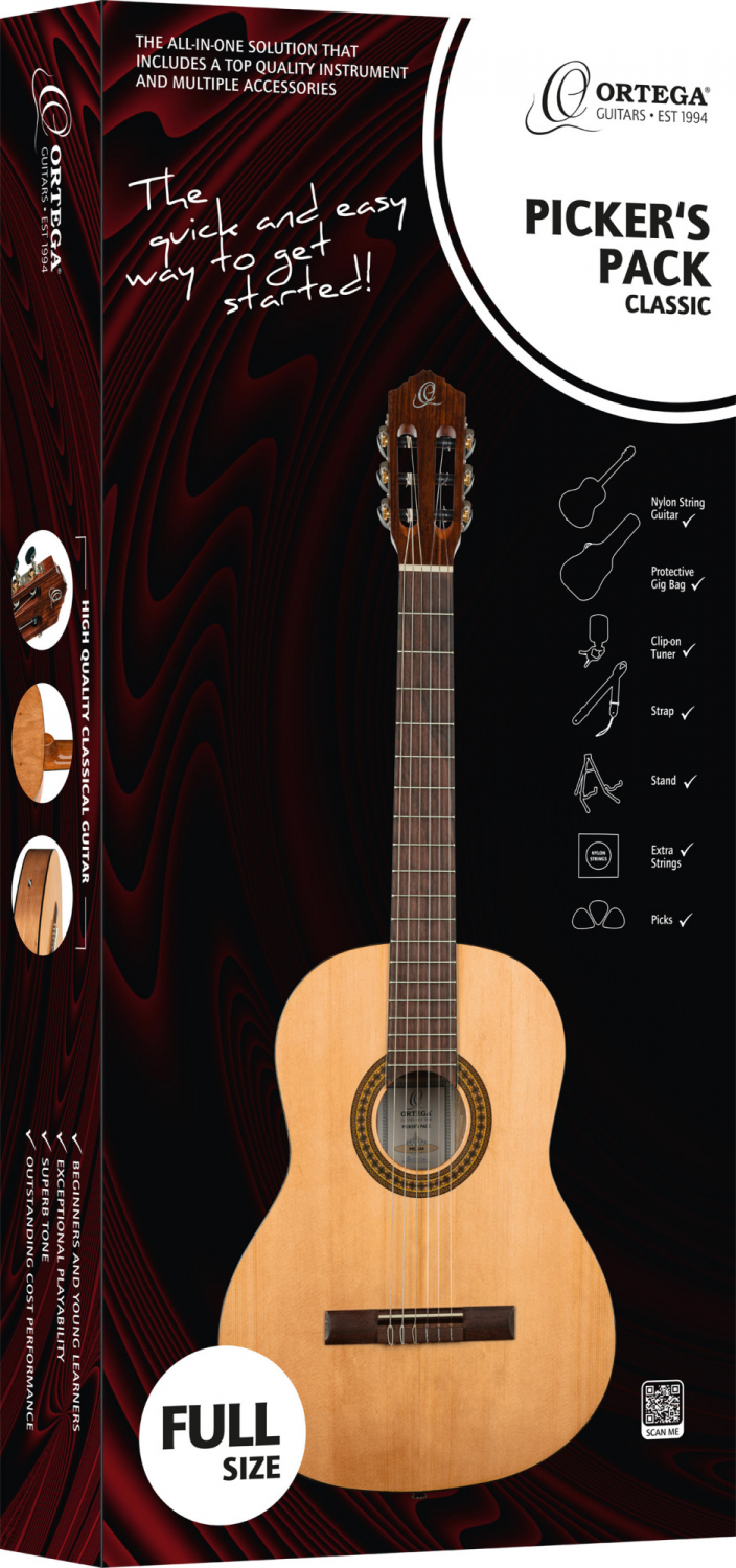 Ortega RPPC44 Klassisk gitarr 4/4, Pickers Pack - 12