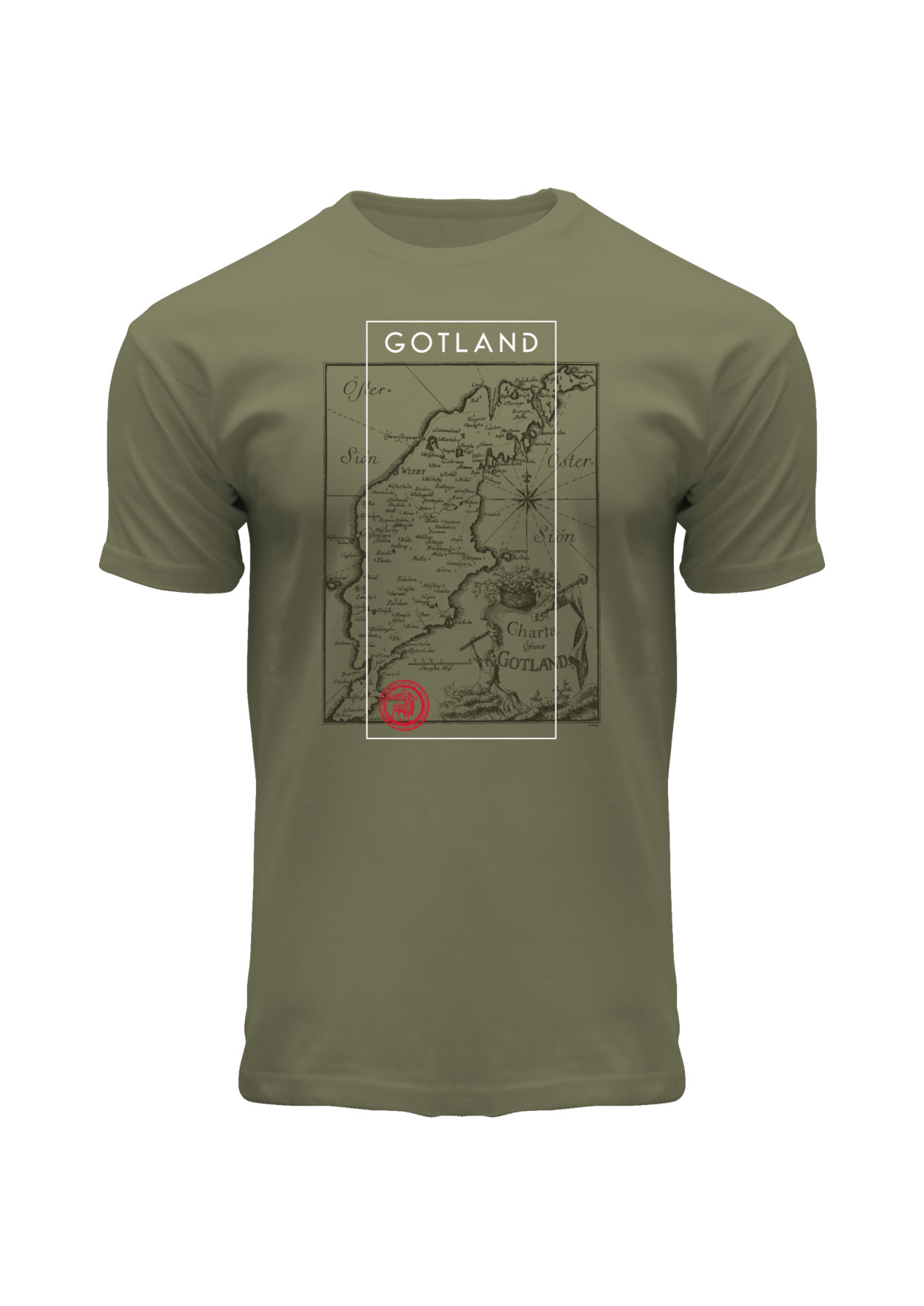 T-shirt Gotland Oliv Karta Medium 3st/fp