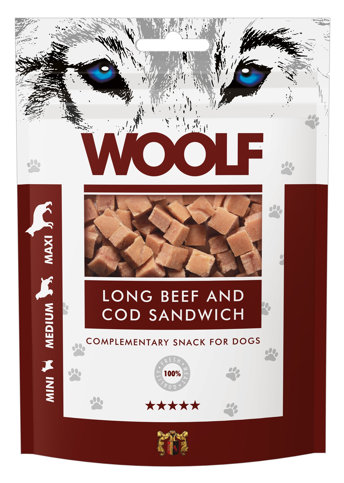 WOOLF Long Beef and Cod Sandwich 100g – nötkött och torsk