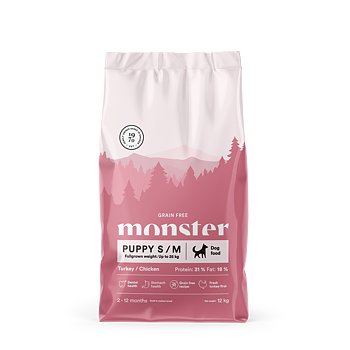 Monster Dog GF Puppy S/M Turkey/Chick 12 kg