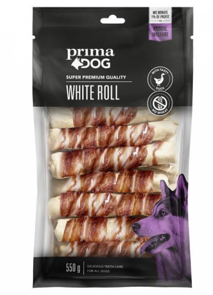 PrimaDog Vit Tuggrulle m. Anka 550g (15pcs)