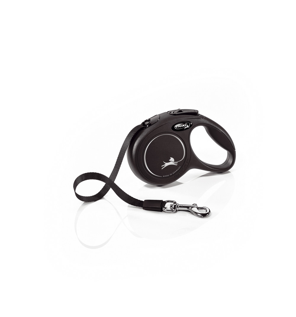 Flexi Classic M rullkoppel med band, 5 m, svart