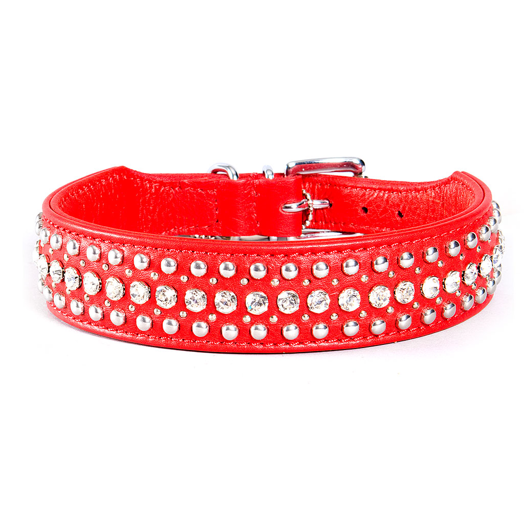 Läderhalsband med kristaller och nitar "Molly" - 2